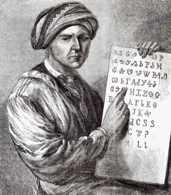 picture of Sequoyah and the Cherokee syllabary